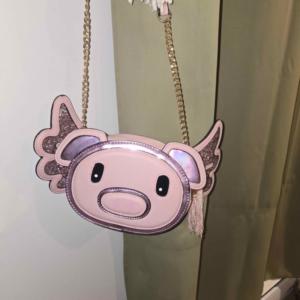 Aldo Pink Glittery Winged Piglet Bag